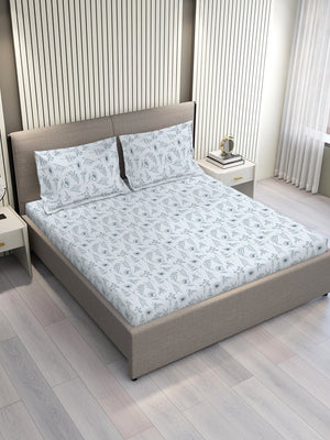 Home Easy 100% Cotton 144 TC Blue Floral Double Size Bedsheet with 2 Pillow Covers