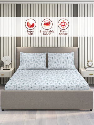Home Easy 100% Cotton 144 TC Blue Floral Double Size Bedsheet with 2 Pillow Covers