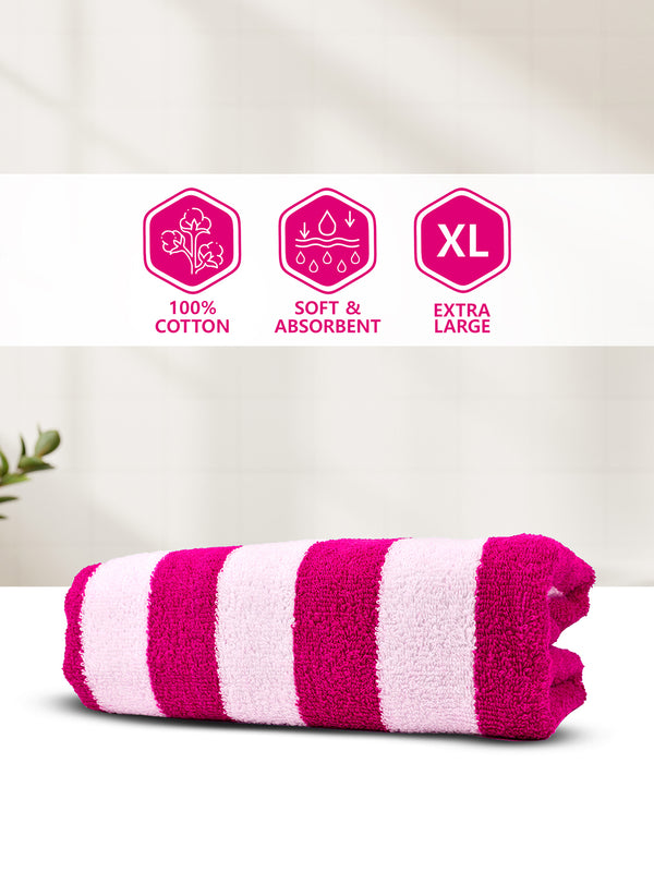Miami (Cabana Stripe) 550 GSM 100% Cotton Pink White Extra Large Towel - Pack of 1 (180 L cm x 90 W cm)
