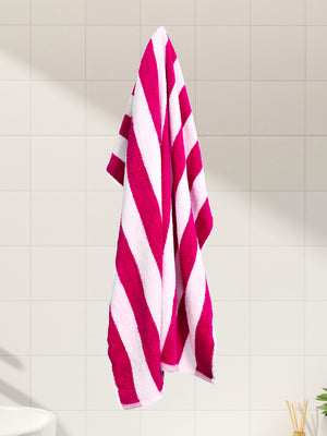 Miami (Cabana Stripe) 550 GSM 100% Cotton Pink White Extra Large Towel - Pack of 1 (180 L cm x 90 W cm)