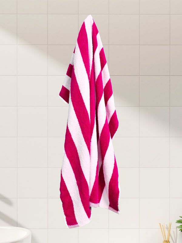 Miami (Cabana Stripe) 550 GSM 100% Cotton Pink White Extra Large Towel - Pack of 1 (180 L cm x 90 W cm)