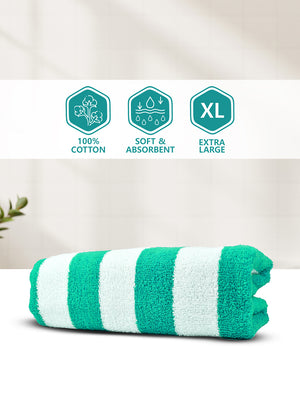 Miami (Cabana Stripe) 550 GSM 100% Cotton Turquoise White Extra Large Towel - Pack of 1 (180 L cm x 90 W cm)