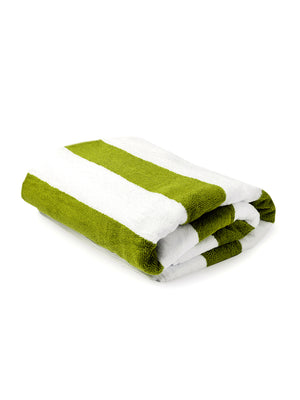Miami (Cabana Stripe) 550 GSM 100% Cotton Green White Extra Large Towel - Pack of 1 (180 L cm x 90 W cm)