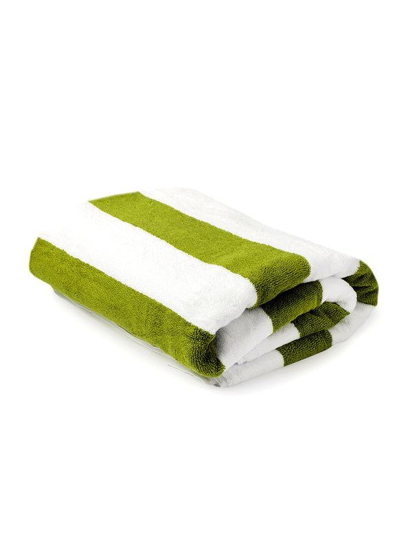 Miami (Cabana Stripe) 550 GSM 100% Cotton Green White Extra Large Towel - Pack of 1 (180 L cm x 90 W cm)