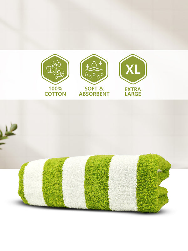 Miami (Cabana Stripe) 550 GSM 100% Cotton Green White Extra Large Towel - Pack of 1 (180 L cm x 90 W cm)