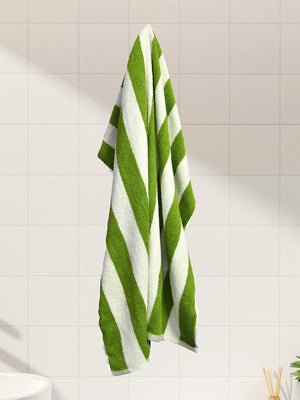 Miami (Cabana Stripe) 550 GSM 100% Cotton Green White Extra Large Towel - Pack of 1 (180 L cm x 90 W cm)