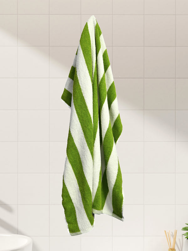 Miami (Cabana Stripe) 550 GSM 100% Cotton Green White Extra Large Towel - Pack of 1 (180 L cm x 90 W cm)