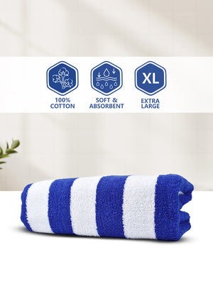 Miami (Cabana Stripe) 550 GSM 100% Cotton Blue White Extra Large Towel - Pack of 1 (180 L cm x 90 W cm)