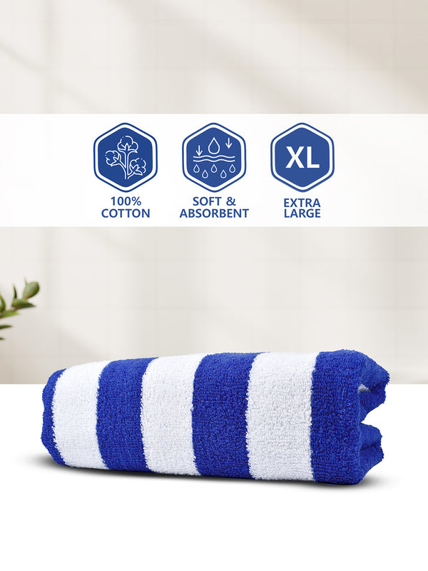 Miami (Cabana Stripe) 550 GSM 100% Cotton Blue White Extra Large Towel - Pack of 1 (180 L cm x 90 W cm)