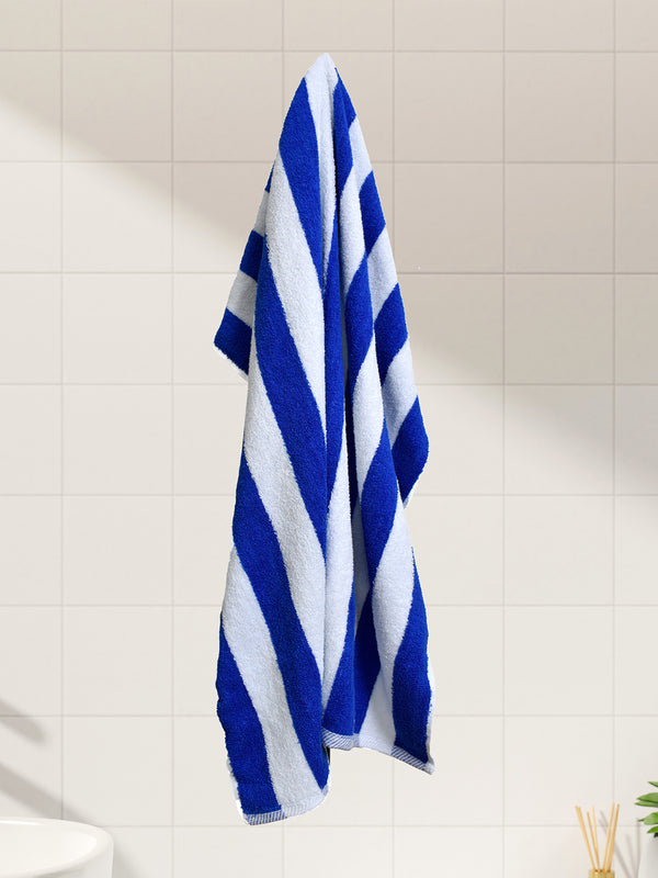 Miami (Cabana Stripe) 550 GSM 100% Cotton Blue White Extra Large Towel - Pack of 1 (180 L cm x 90 W cm)