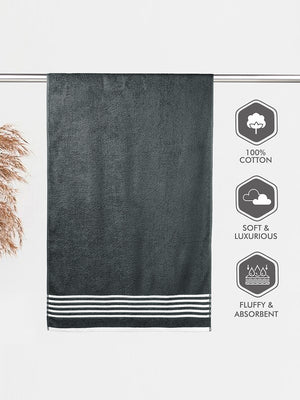 BasicX 380 GSM 100% Cotton Grey Large Towel - Pack of 1 (150 L cm x 75 W cm)