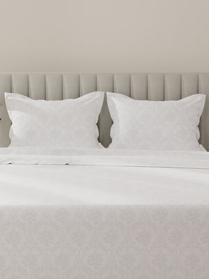 Lumina Floret 100% Cotton 144 TC White & Grey Floral King Bedsheet with 2 Pillow Covers
