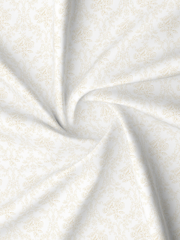 Lumina Floret 100% Cotton 144 TC White & Beige Floral King Bedsheet with 2 Pillow Covers