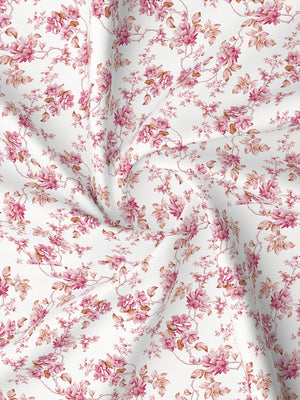 Lumina Floret 100% Cotton 144 TC Pink & White Floral King Bedsheet with 2 Pillow Covers
