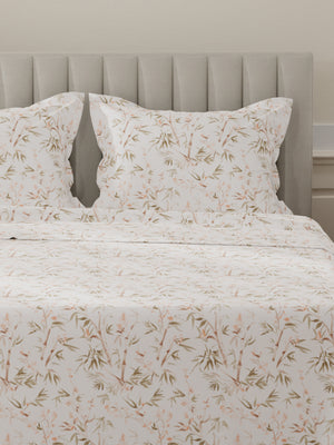 Lumina Floret 100% Cotton 144 TC Brown & White Floral King Bedsheet with 2 Pillow Covers