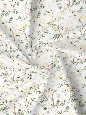 Lumina Floret 100% Cotton 144 TC Green & White Floral King Bedsheet with 2 Pillow Covers