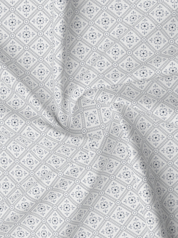 Lumina Floret 100% Cotton 144 TC Grey & White Ethnic Print King Bedsheet with 2 Pillow Covers