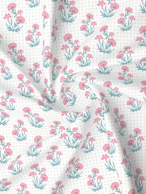 Lumina Floret 100% Cotton 144 TC Pink, Blue, White Floral King Bedsheet with 2 Pillow Covers