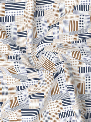 Lumina Floret 100% Cotton 144 TC Navy Blue & Brown Geometrical Print King Bedsheet with 2 Pillow Covers