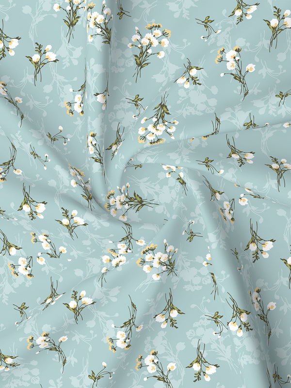 Lumina Floret 100% Cotton 144 TC Blue Floral King Bedsheet with 2 Pillow Covers