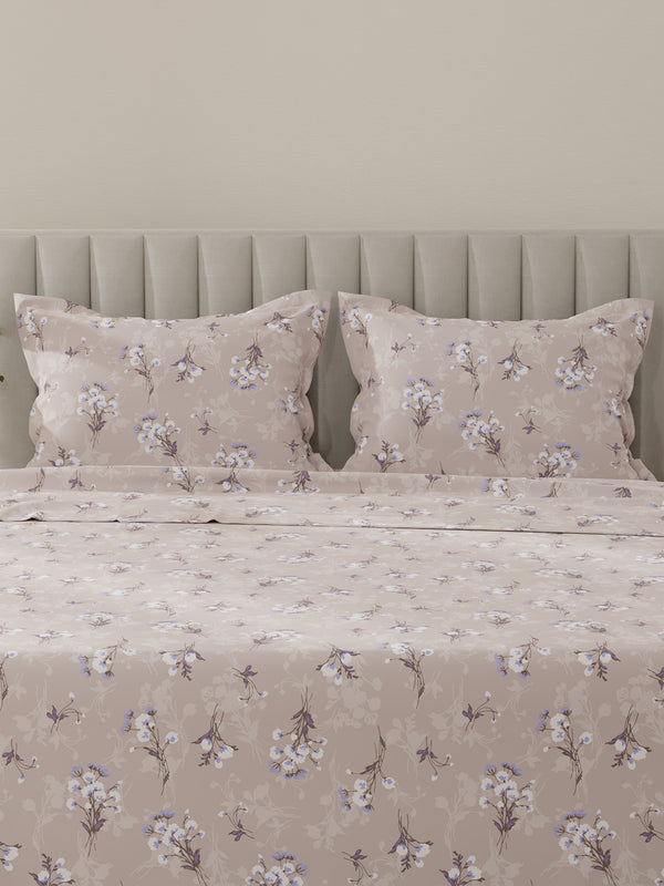Lumina Floret 100% Cotton 144 TC Purple Floral King Bedsheet with 2 Pillow Covers