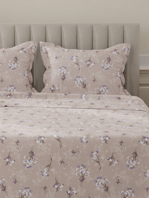 Lumina Floret 100% Cotton 144 TC Purple Floral King Bedsheet with 2 Pillow Covers