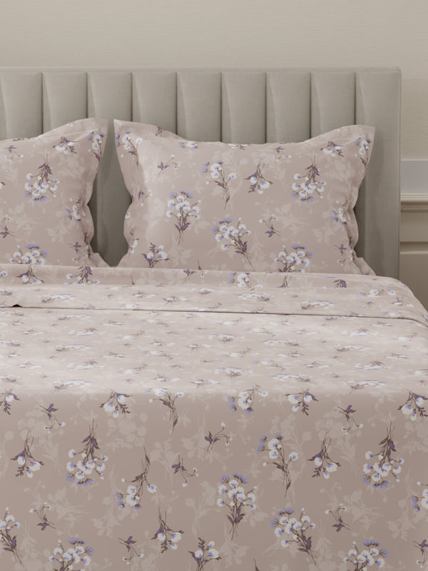 Lumina Floret 100% Cotton 144 TC Purple Floral King Bedsheet with 2 Pillow Covers