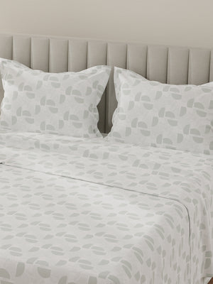 Lumina Floret 100% Cotton 144 TC Grey & White Geometrical Print King Bedsheet with 2 Pillow Covers