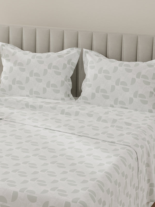 Lumina Floret 100% Cotton 144 TC Grey & White Geometrical Print King Bedsheet with 2 Pillow Covers