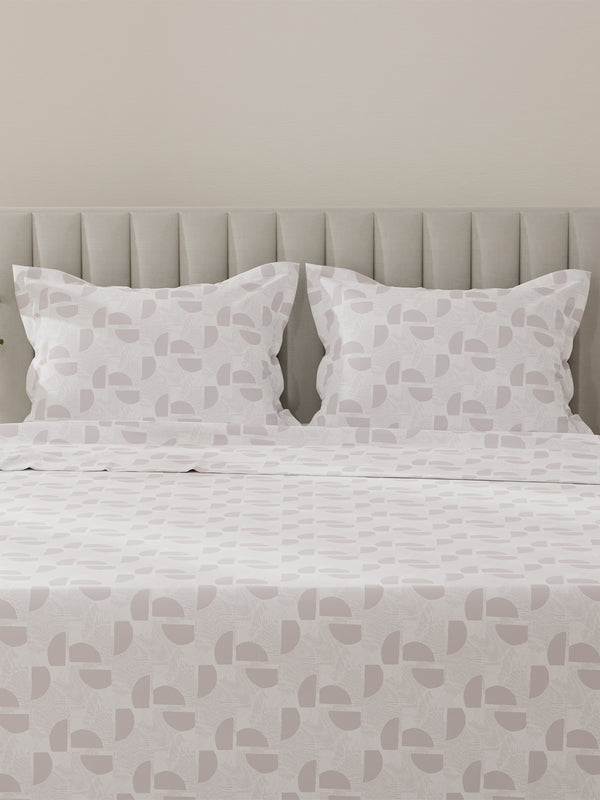 Lumina Floret 100% Cotton 144 TC Grey & White Geometrical Print King Bedsheet with 2 Pillow Covers