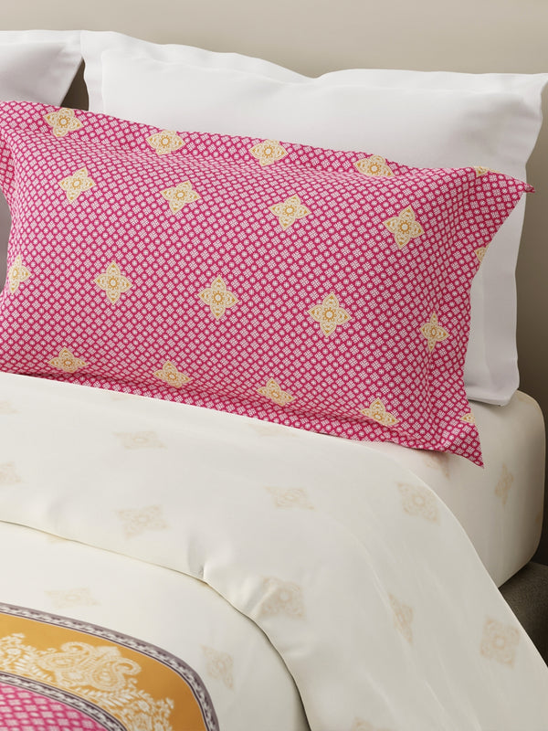 100% Cotton 120 TC, King Size Pink & White Bedsheet with 2 Pillow Covers, Forever Collection (Ethnic Print)