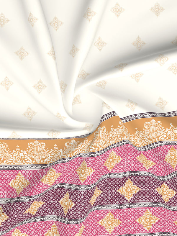 100% Cotton 120 TC, King Size Pink & White Bedsheet with 2 Pillow Covers, Forever Collection (Ethnic Print)