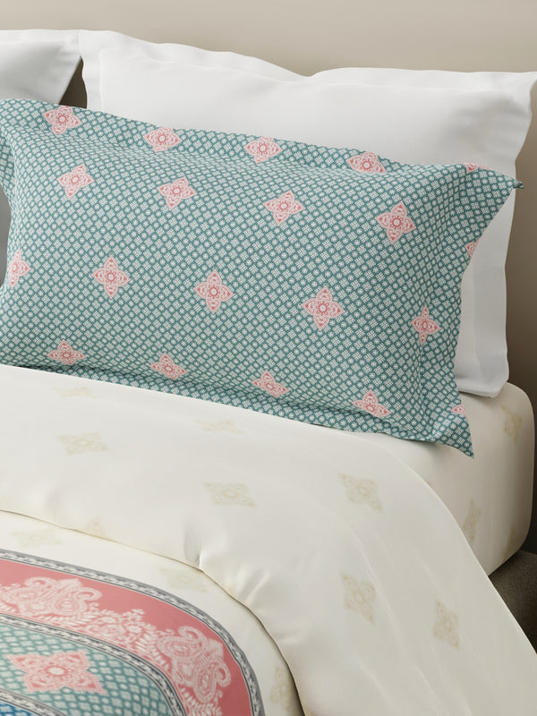 100% Cotton 120 TC, King Size Blue & White Bedsheet with 2 Pillow Covers, Forever Collection (Ethnic Print)