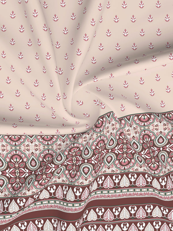 100% Cotton 120 TC, King Size Maroon & White Bedsheet with 2 Pillow Covers, Forever Collection (Ethnic Print)