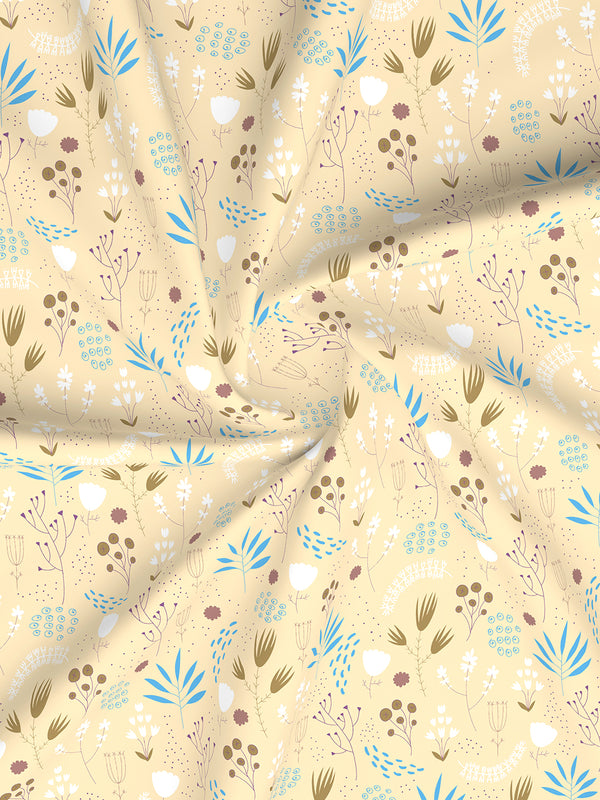 100% Cotton 120 TC, King Yellow & Brown Bedsheet with 2 Pillow Covers, Forever Collection (Floral Print)