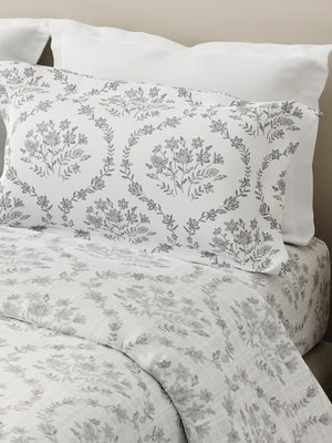 100% Cotton 120 TC, King Size Grey Bedsheet with 2 Pillow Covers, Forever Collection (Floral Print)