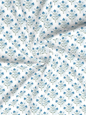 100% Cotton 120 TC, King Size Blue & White Bedsheet with 2 Pillow Covers, Forever Collection (Floral Print)