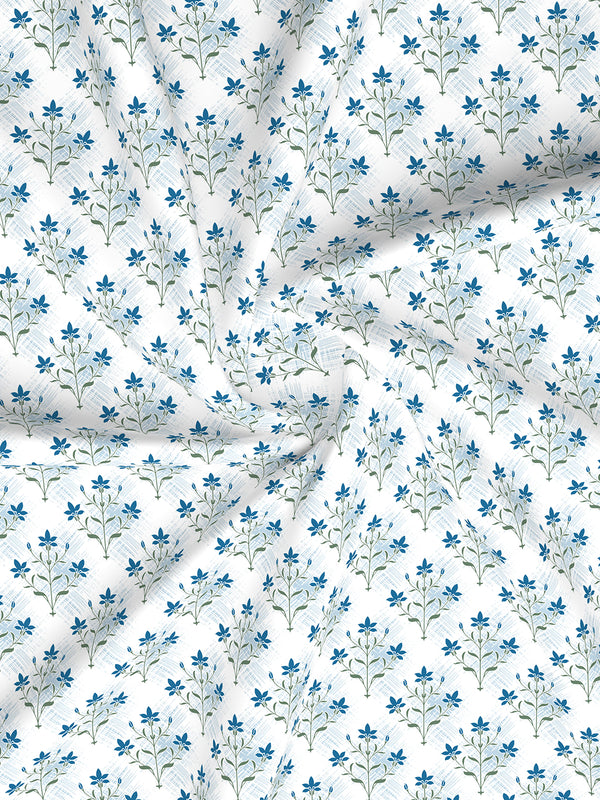 100% Cotton 120 TC, King Size Blue & White Bedsheet with 2 Pillow Covers, Forever Collection (Floral Print)