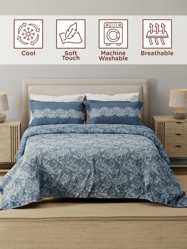 100% Cotton 120 TC, Double Size Grey Bedsheet with 2 Pillow Covers (Ethnic Print)