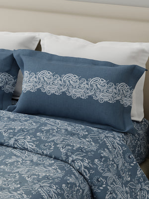 100% Cotton 120 TC, Double Size Grey Bedsheet with 2 Pillow Covers (Ethnic Print)