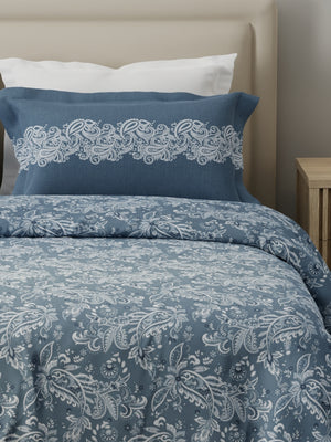 100% Cotton 120 TC, Double Size Grey Bedsheet with 2 Pillow Covers (Ethnic Print)