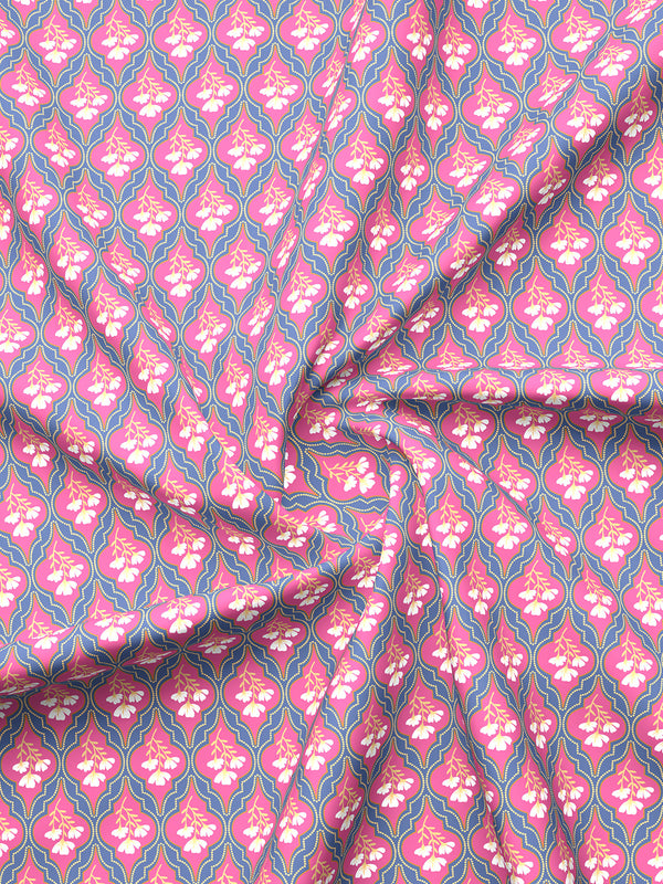 100% Cotton 120 TC, Double Size Blue & Pink Bedsheet with 2 Pillow Covers (Floral Print)