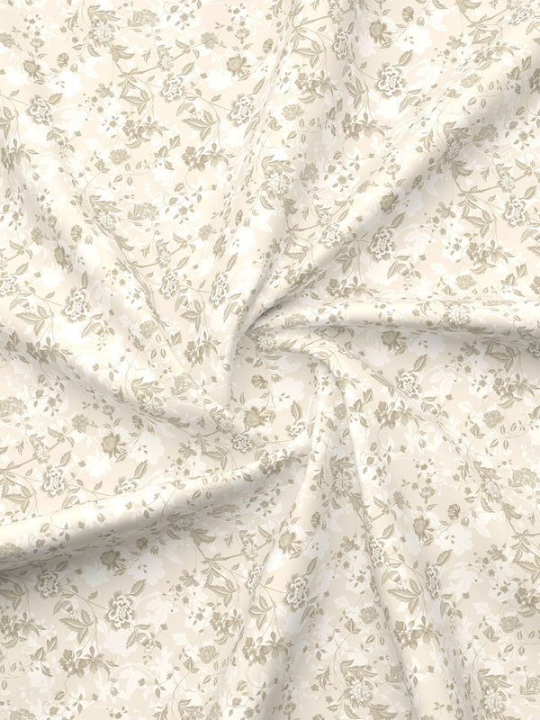 100% Cotton 120 TC, Double Size Grey & Brown Bedsheet with 2 Pillow Covers (Floral Print)