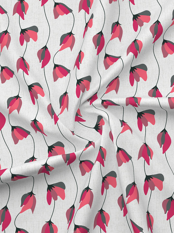 100% Cotton 120 TC, Double Size Grey & Pink Bedsheet with 2 Pillow Covers (Floral Print)