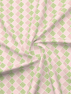 100% Cotton 120 TC, Double Size Pink & Green Bedsheet with 2 Pillow Covers (Geometric Print)