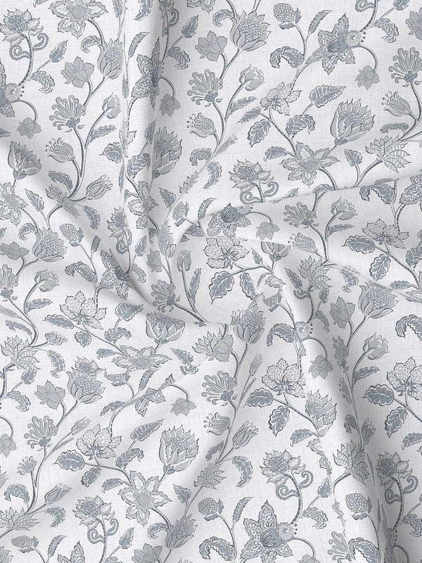 100% Cotton 180 TC, King Size Grey & White Bedsheet with 2 Pillow Covers, Pure Nest Collection (Floral Print)