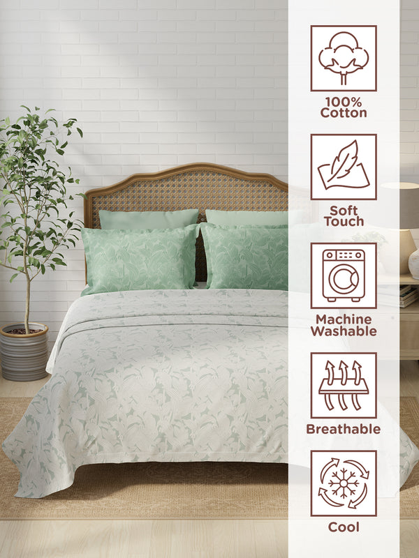 100% Cotton 180 TC, King Size Green & White Bedsheet with 2 Pillow Covers, Pure Nest Collection (Floral Print)