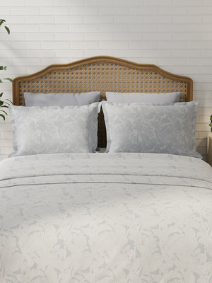 100% Cotton 180 TC, King Size Grey & White Bedsheet with 2 Pillow Covers, Pure Nest Collection (Floral Print)