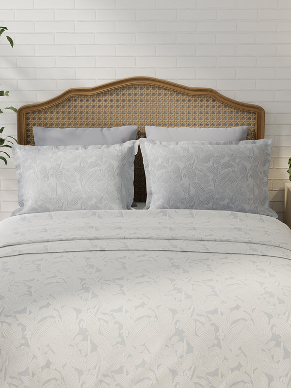 100% Cotton 180 TC, King Size Grey & White Bedsheet with 2 Pillow Covers, Pure Nest Collection (Floral Print)