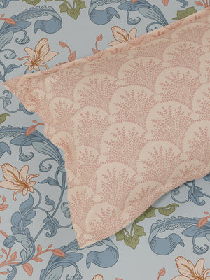 100% Cotton 180 TC, King Size Blue & Peach Bedsheet with 2 Pillow Covers, Pure Nest Collection (Floral Print)